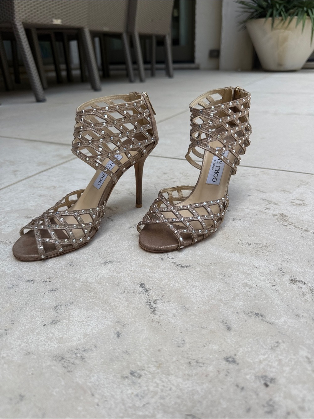 Jimmy Choo Rose Gold Crystal Lattice High-Heel Sandals - Picture 4 of 5